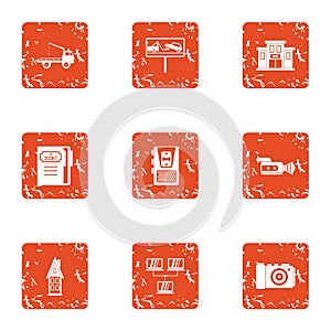 Home networking icons set, grunge style