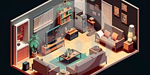 Home office and bathroom, rooms with furniture. Generative AI