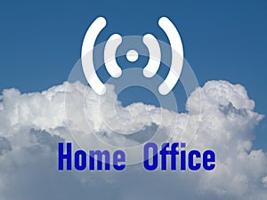 Home Office concept. white WiFi symbol on blue sky
