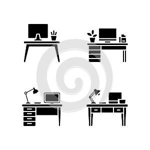 Home Office Desk Solid Icons Set for Modern Interior