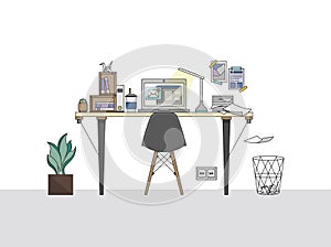 Home office freelance self employed business workspace illustration