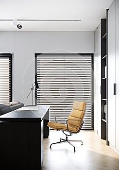 Home office ideas, modern room concept, trendy japandi interior design