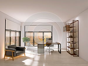 Home office interior 3d render, 3d illustration comfortable apartment creative