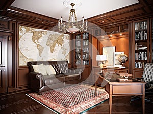 Home office interior design in classic style