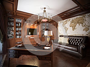 Home office interior design in classic style