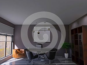 Home office interior workplace 3d render, 3d illustration comfortable apartment creative business