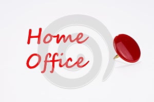 Home Office lettering and red thumbtack isolated on white