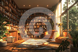 A home office and library room backdrop created with Generative Adversarial Networks is perfect for online webinars and photo