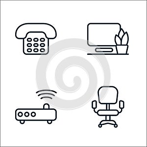 Home office line icons. linear set. quality vector line set such as chair, router, computer