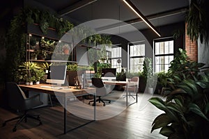 Home Office with Plants, Generative AI