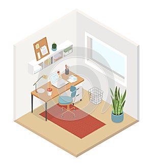 Home office room - modern vector colorful isometric illustration