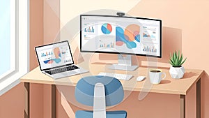 Home Office Setup Computer, Laptop, Data Analytics, Remote Work