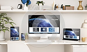 home office setup with responsive devices