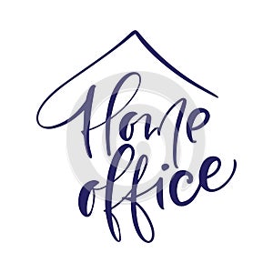 Home office vector calligraphy lettering text to reduce risk of infection and spreading the virus. Work at home logo
