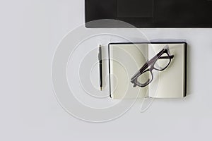 Home office work glasses work in home homework  interior study from home photo