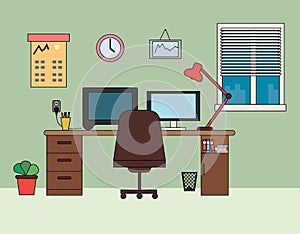 Home office, workplace flat vector illustration