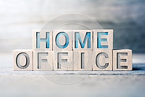 Home Office Written On Wooden Blocks On A Board photo