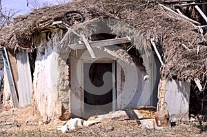Home. Old damage adobe house