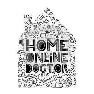 Home online doctor. Lettering with doodles