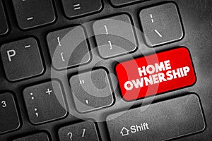 Home Ownership - the fact of owning your own home, text concept button on keyboard