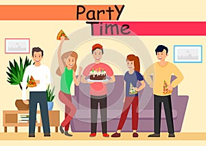 Home Party Time Banner Cartoon Vector Template
