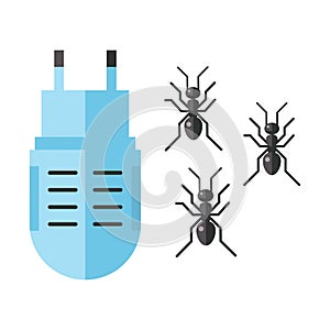 Home pest control expert vermin ant exterminator service insect thrips equipment flat icons vector illustration.