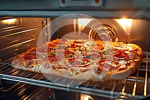 Home pizza reheating placing in oven for deliciously warmed slices