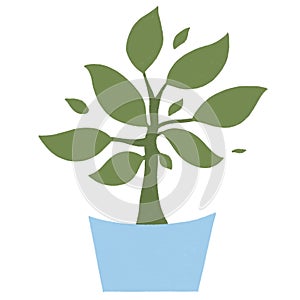 Home plant in a blue pot. tree in a pot isolated illustration