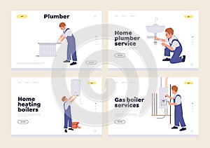 Home plumber, gas water boiler or heating system repair and maintenance online service landing page