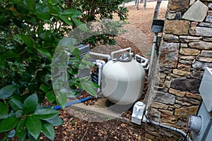 Home pool pump equipment for filtering and maintaining clean water