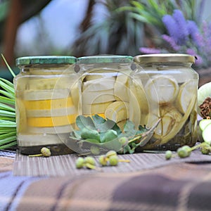 Home preservation with fermented zucchini, outdoor