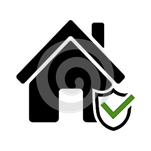 Home protect icon in flat. Home with shield symbol
