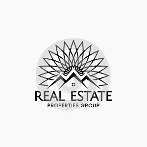 Home Real Estate and Sun Flower Logo Design Vector Template