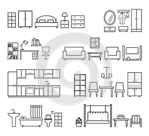 Home related icons. Furniture for different rooms