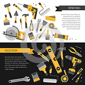 Home repair banner. Construction tools. Hand tools for home reno