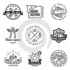 Home repair and construction logo vintage vector set.