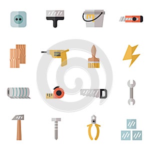 Home repair and construction multicolored flat icons set. Minimalistic design. Part one.