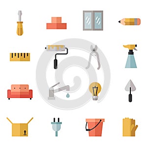 Home repair and construction multicolored flat icons set. Minimalistic design. Part two.