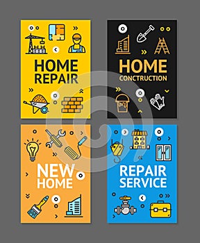 Home Repair Flyer Banner Posters Card Set. Vector