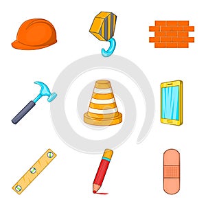 Home repair icons set, cartoon style