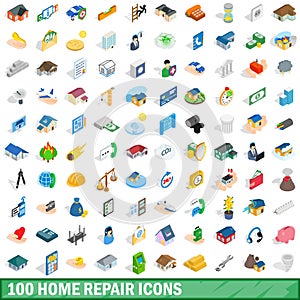 100 home repair icons set, isometric 3d style