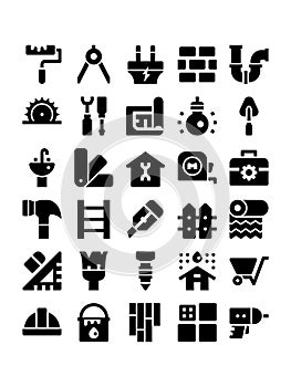 Home repair and improvement glyph icons