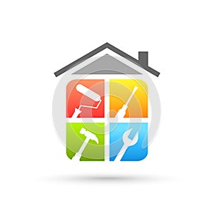 Home repair logo with work tools