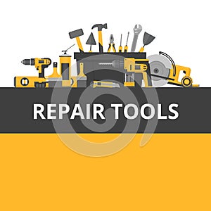 Home repair objects. Construction tools. Hand tools for home renovation and construction. Flat style, vector illustration.