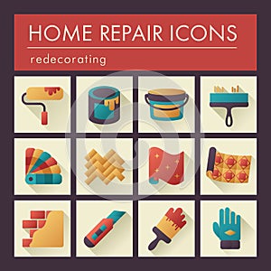 Home repair, remodelling, redecoration icon set