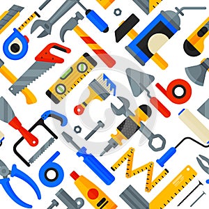 Home repair tools icons working construction equipment seamless pattern background vector illustration.