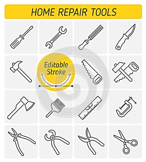 The Home Repair Tools outline vector icon set