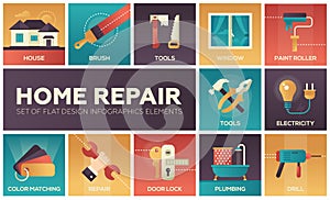 Home repair - vector modern flat design icons set