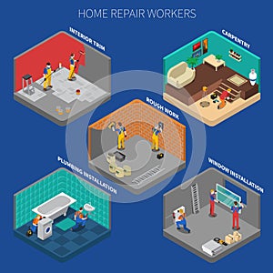 Home Repair Worker People Composition Set