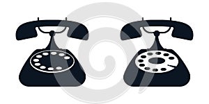 Home retro rotary phone, black icon on white background. Vector